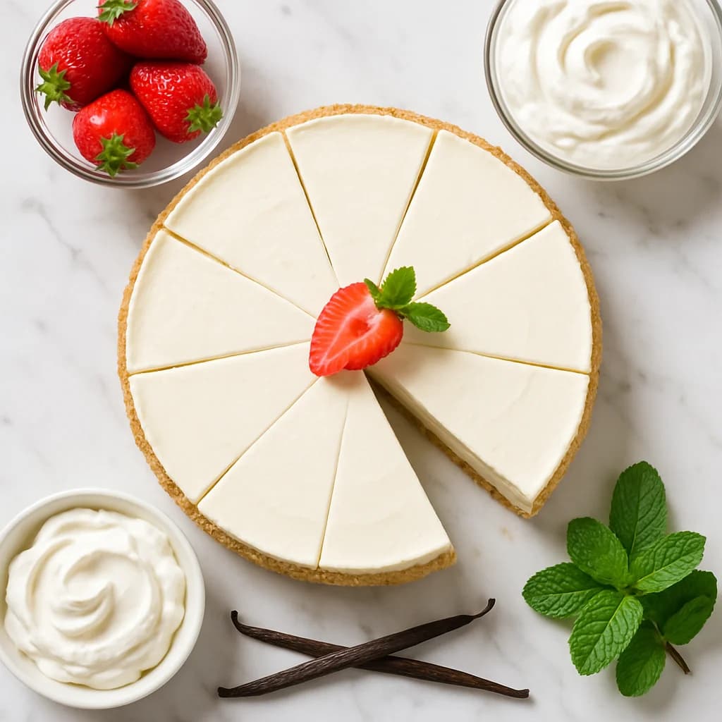 No Bake Vanilla Cheesecake with Greek Yogurt (Light & Creamy)