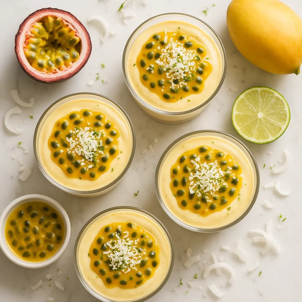 Passion Fruit Mango Cream No Bake Cups with Coconut and Lime