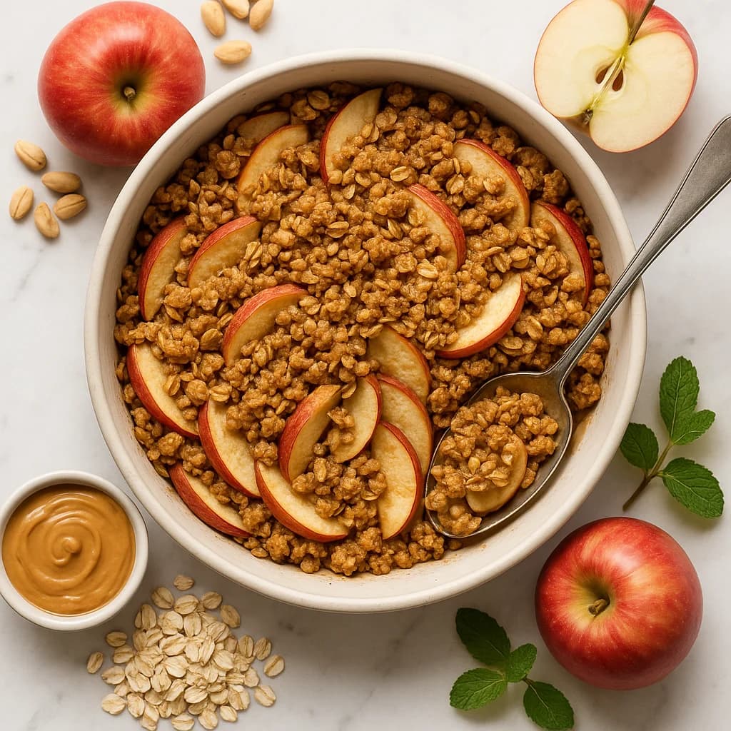 Healthy Peanut Butter Apple Crisp with Oat Crumble