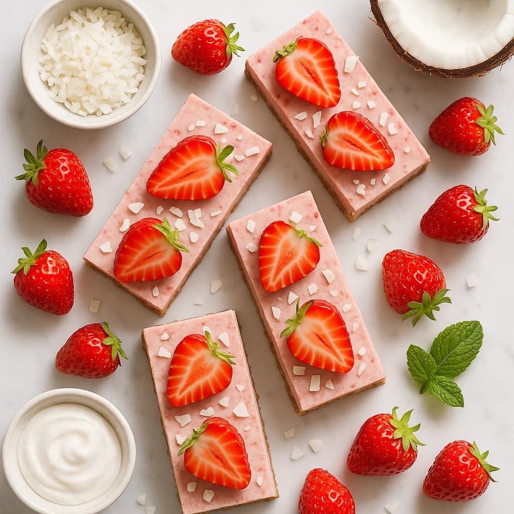 Frozen Strawberry Coconut Cream Bars (Plant Based Strawberry Dessert Recipe)