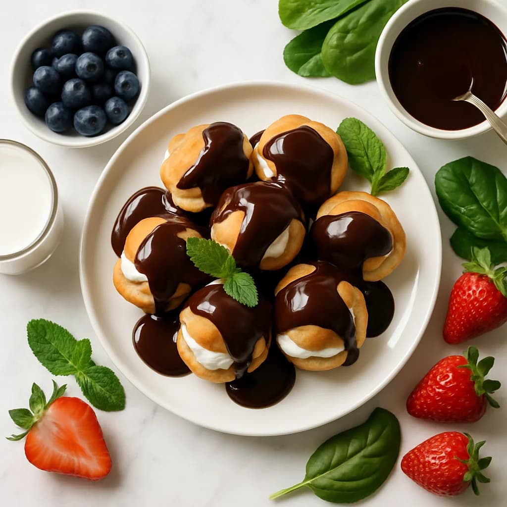 Lighter Profiteroles Recipe with Dark Chocolate Sauce