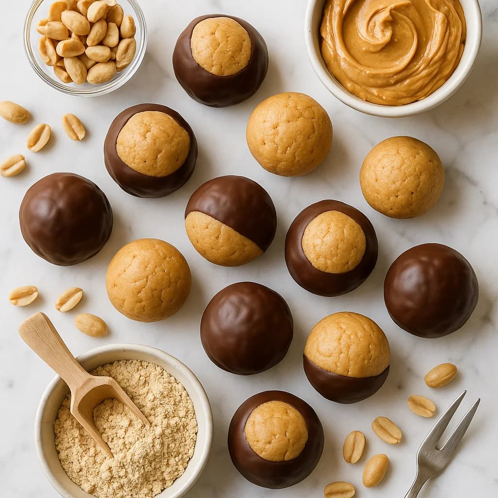 Protein Powder Buckeyes (Healthy No-Bake Peanut Butter Balls)