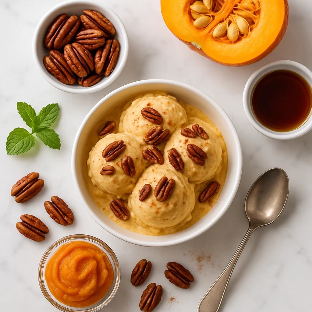 Creamy Pumpkin Pecan Frozen Yogurt with Maple Spice