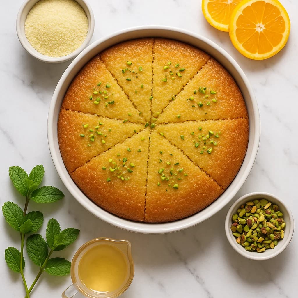 Lighter Revani Greek Semolina Cake with Orange Blossom Syrup