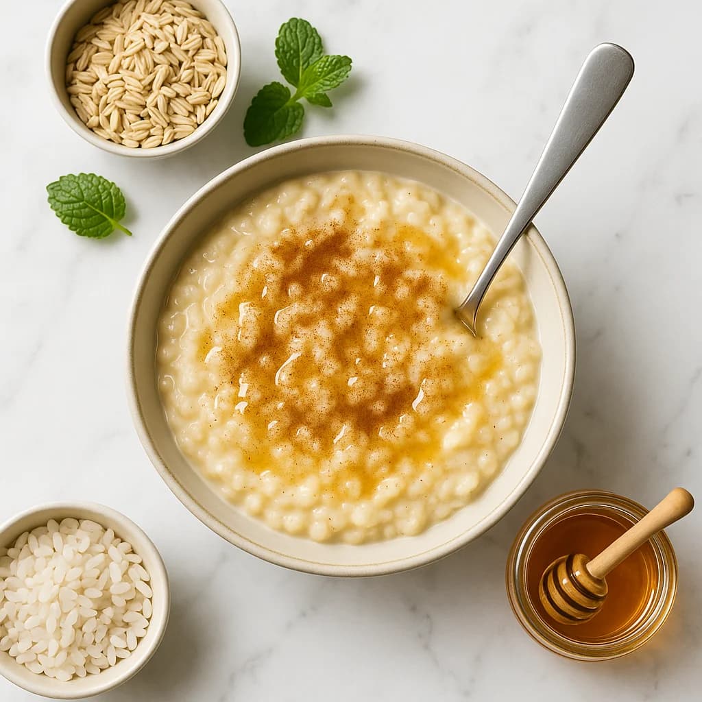 Healthy Rizogalo Greek Rice Pudding with Oat Milk and Honey