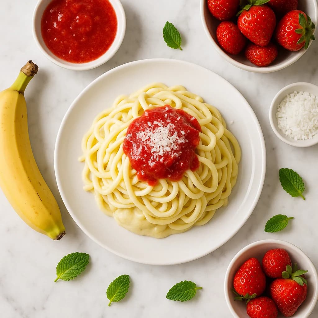 Healthy Spaghetti Ice Cream Spaghettieis Recipe with Frozen Banana Base