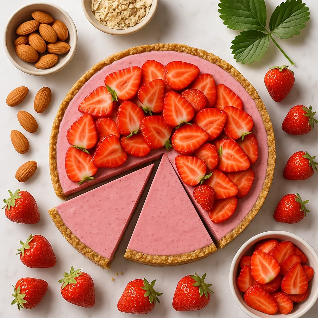 No-Bake Sugar Free Strawberry Cheesecake with Almond Oat Crust