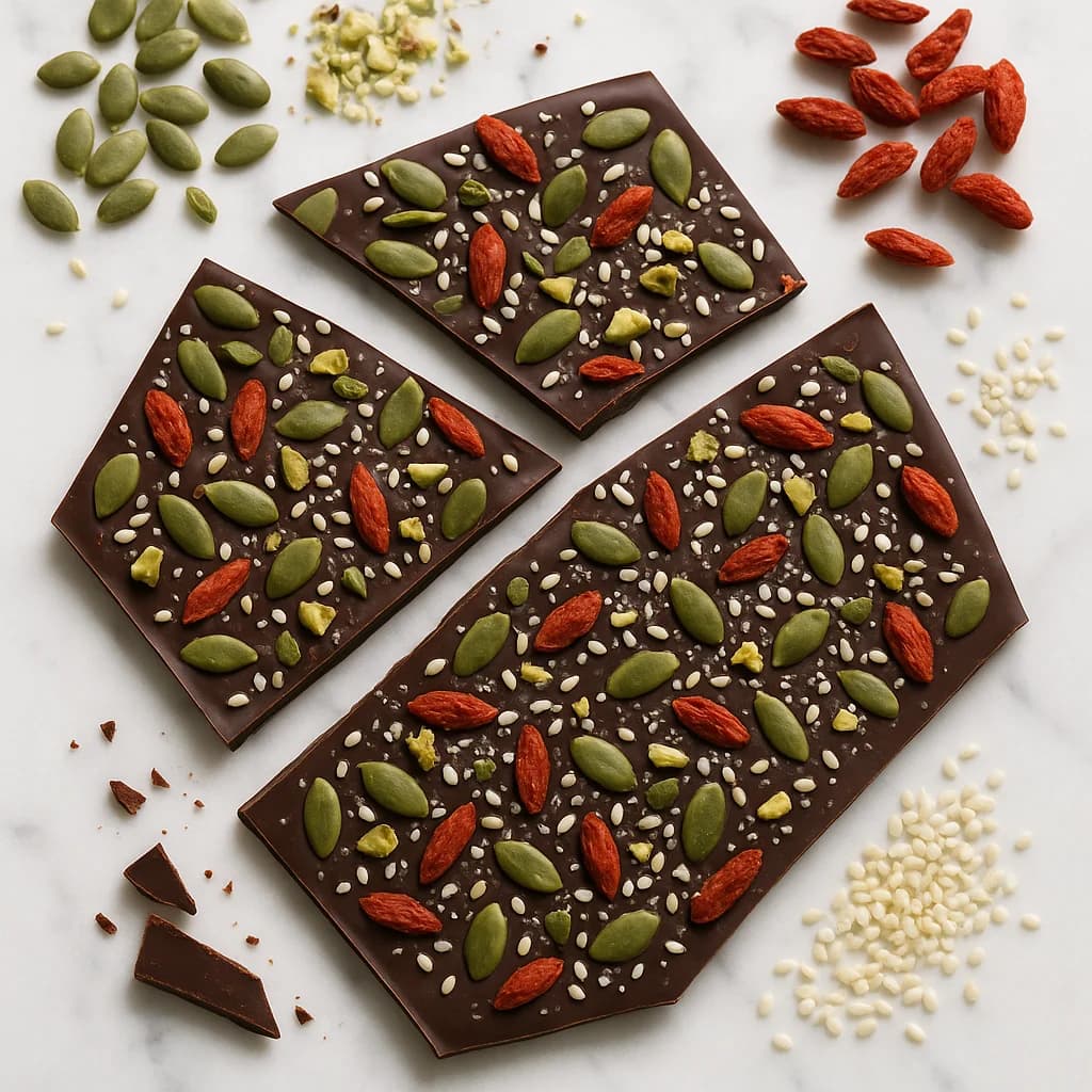 Vegan Dark Chocolate Bark with Sea Salt and Superfood Toppings