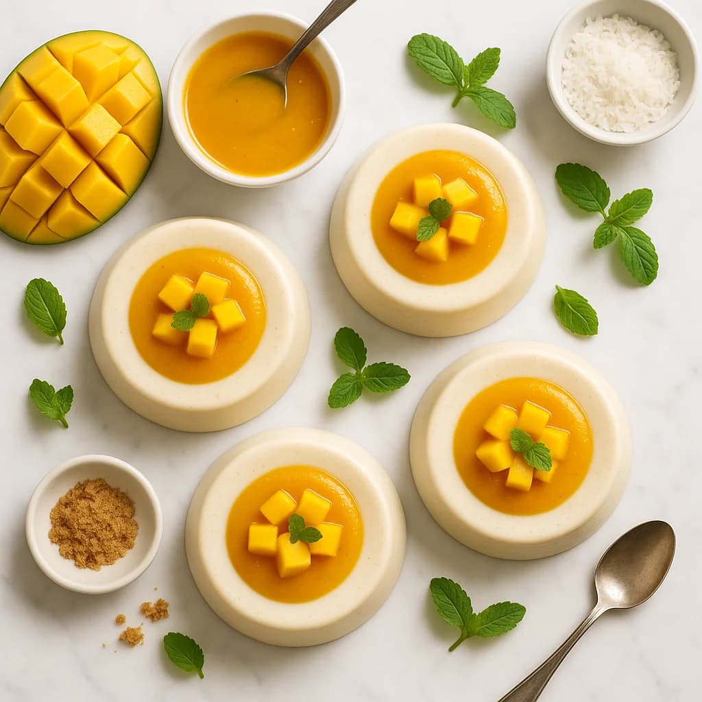 Vegan Mango Coconut Milk Panna Cotta with Fresh Mango Coulis