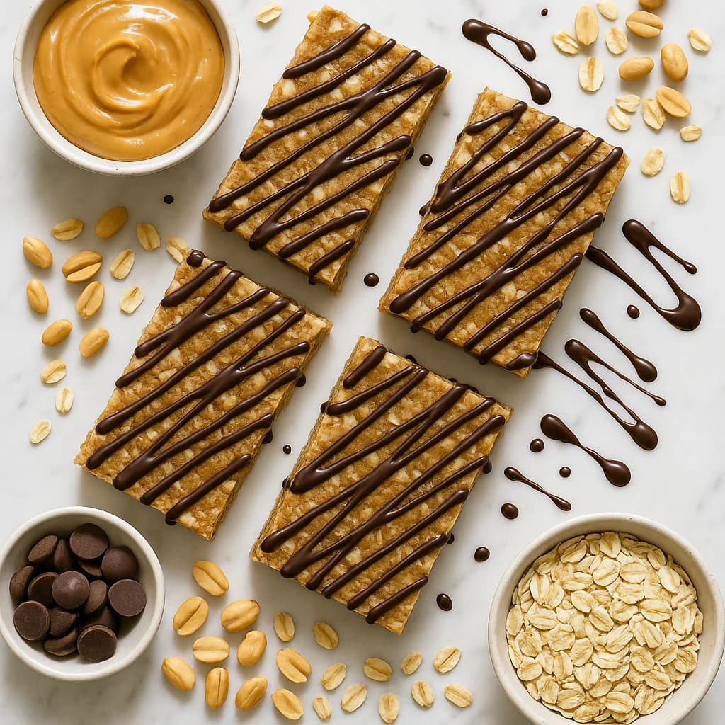 No-Bake Vegan Peanut Butter Oat Bars with Dark Chocolate Drizzle